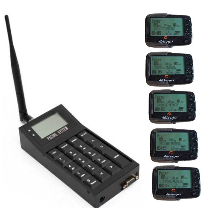 Бесплатная доставка!!! Система передачи сообщений Pocsag с настройкой через ПК, передатчик ввода текста Alpha, 5 штук ПОКСАГ пейджеров с беспроводным сообщением.