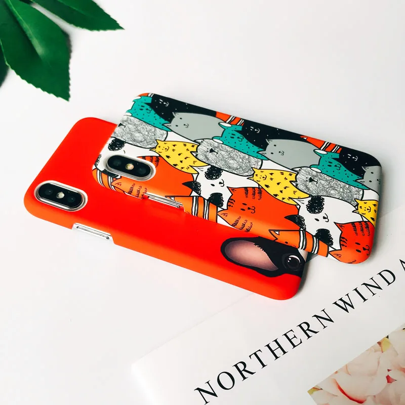 Чехол EKONEDA с милым мультяшным животным котом и собакой для iPhone 6, 6S Plus, 7, 8 Plus, X, XS, чехол для MAX XR, пластиковый матовый чехол для iPhone 7, чехол