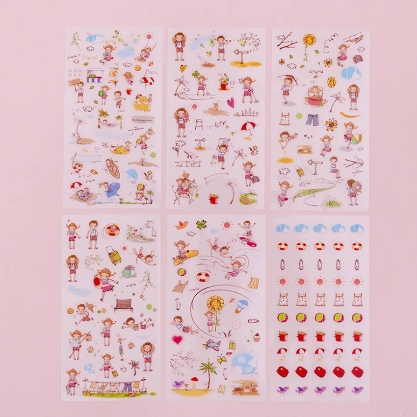happy childhood 6 шт./упак. в Корейском стиле с героями мультфильмов маленькие свежие Виктории женское ПВХ Декоративные наклейки для планировщика DIY дневник в стиле Скрапбукинг телефона печать наклеек - Цвет: happy childhood