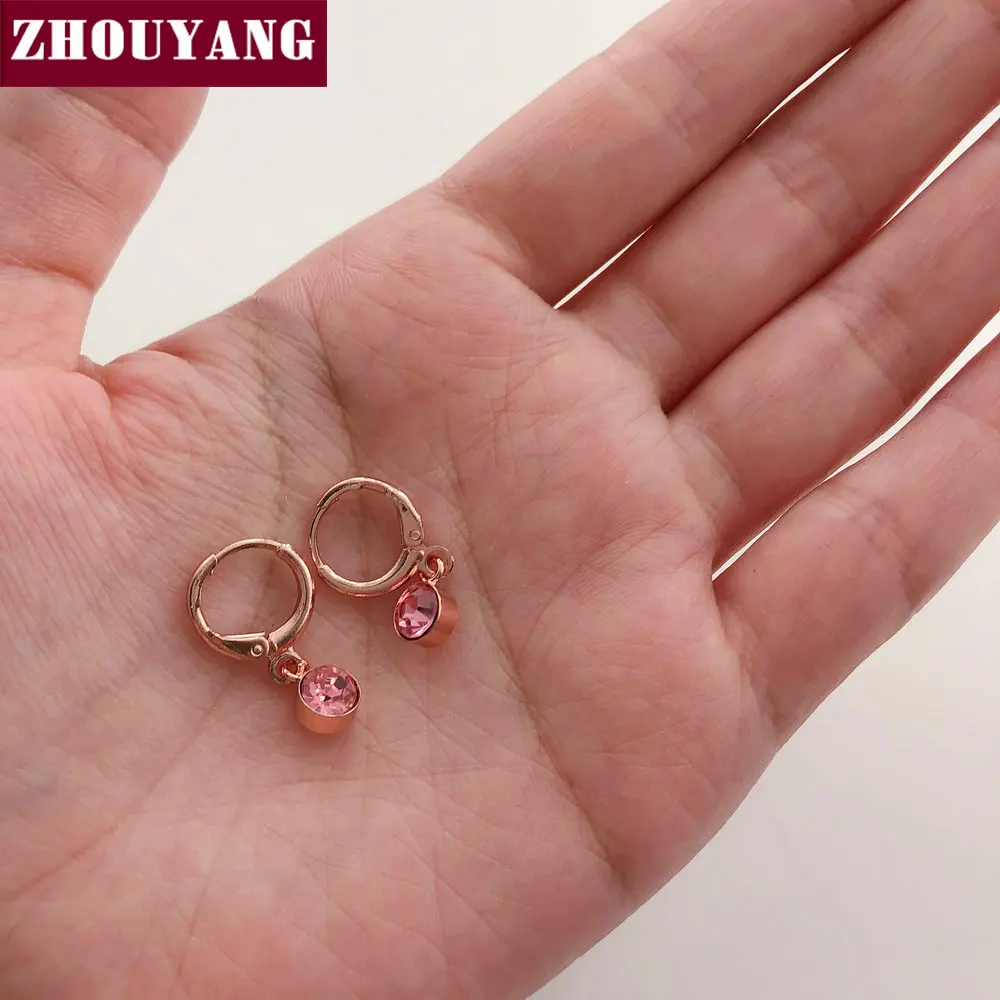 ZHOUYANG серьги-капли для женщин, простой OL розовый прозрачный кубический цирконий, розовое золото, подарок на день рождения, модное ювелирное изделие E815 E816