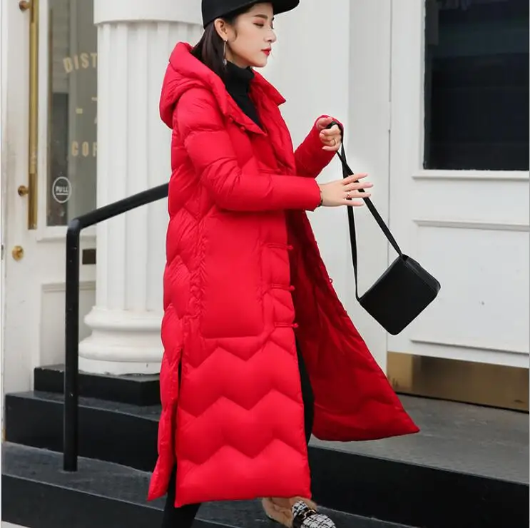 Winter women white duck down long jacket with pockets warm coats hooded female overcoat slim jackets coat outwear parkas | Женская