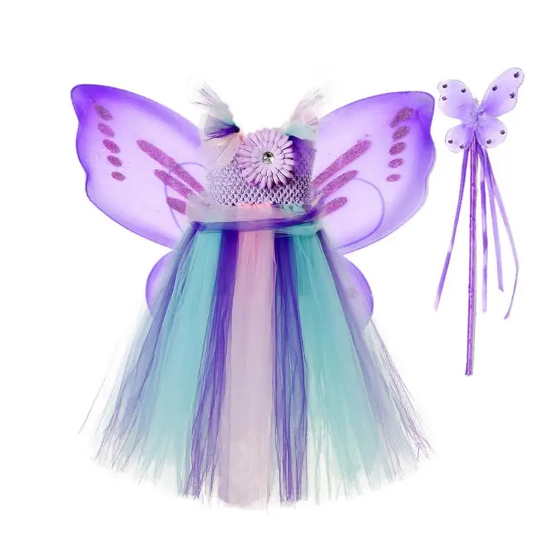 Vestido infantil/ г.; платье-пачка для девочек; детское пышное платье из тюля с крыльями бабочки; Детский карнавальный костюм на Хэллоуин; платья - Цвет: Небесно-голубой