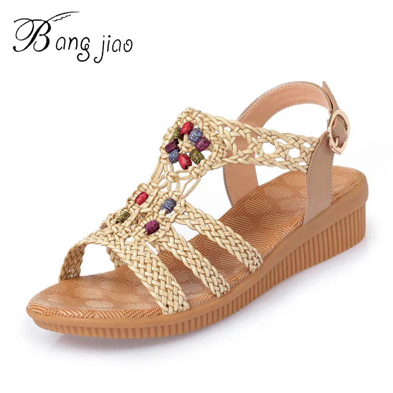 Женские босоножки на танкетке летние из телячьей кожи и ткани Размеры 35 42