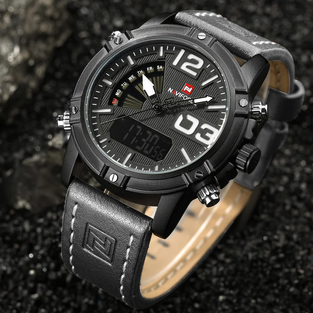 NAVIFORCE мужские часы люксовый бренд кожаный ремешок армейские военные кварцевые