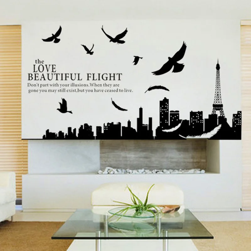 Городской силуэт Парижа DIY Настенная Наклейка для гостиной спальни простые