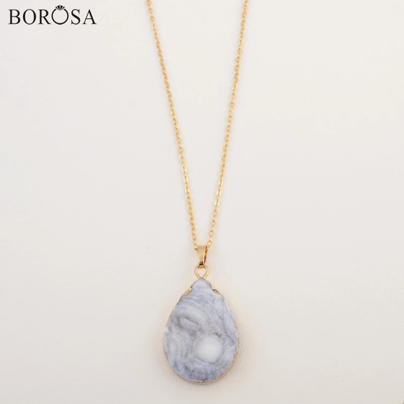 BOROSA Rough Galaxy Quartz Titanium Chalcedony Pendant Copper Gold Plated Link Chain Women Necklace CL095 | Украшения и