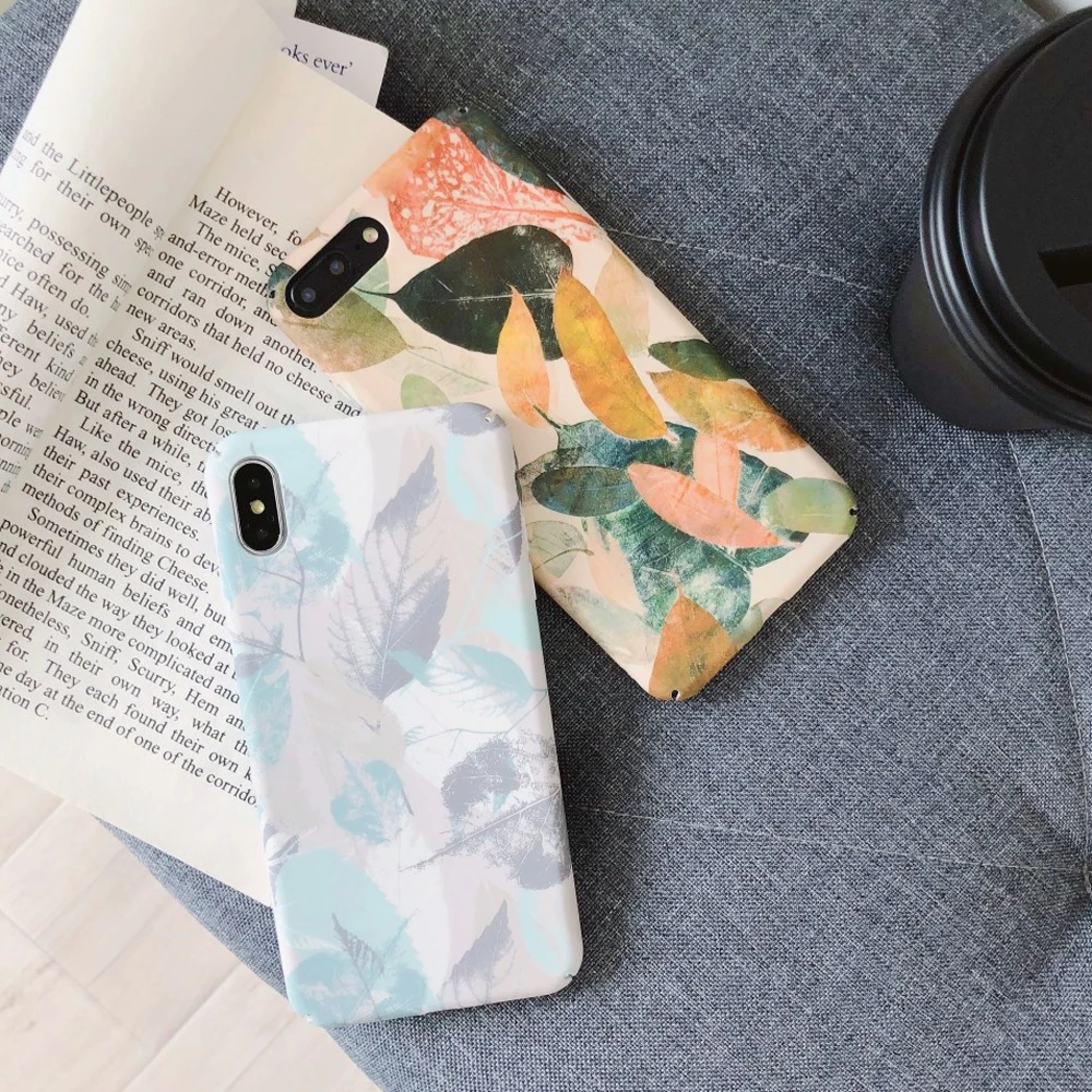 Винтажный чехол с рисунком листьев для iPhone 7 6S 8 Высококачественный жесткий из