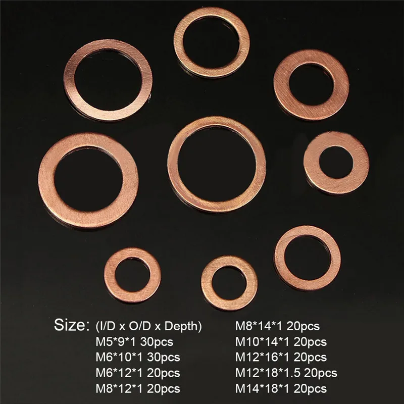 200 Pcs Copper Washer Gasket Shims Set Flat Ring Seal Assortment Kit With Box M5-M14 | Автомобили и мотоциклы