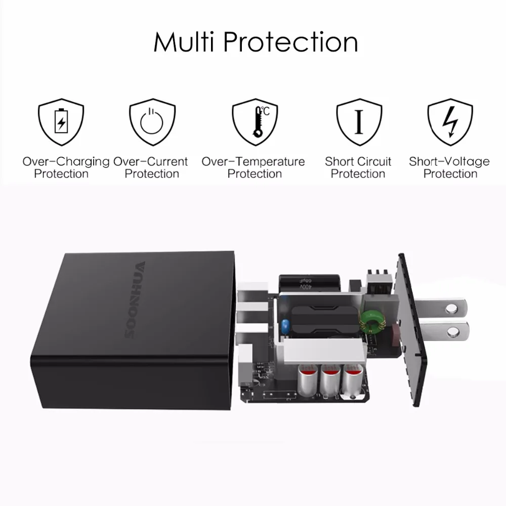 Зарядное устройство SOONHUA универсальное с 3 USB портами и светодиодным