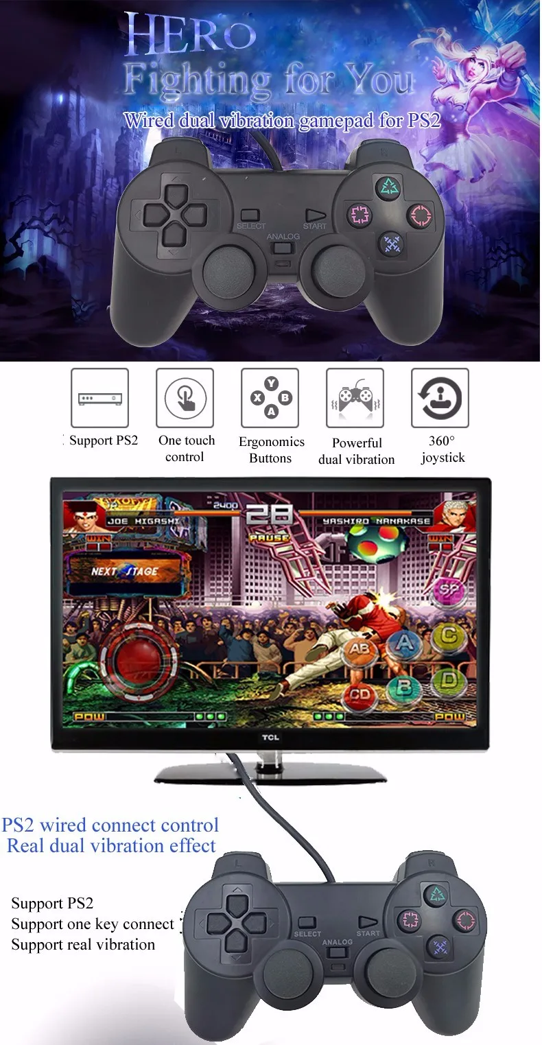 Проводной игровой контроллер для sony PS2 Playstation 2 Joypad Pad проводной геймпад шок длинный кабель джойстик NYGACN NJP205