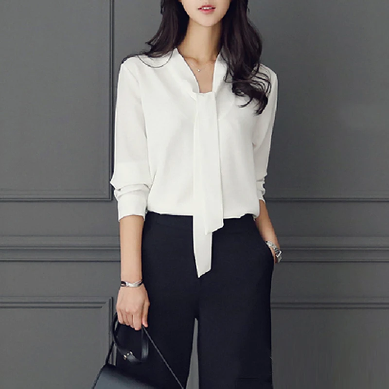 Весенняя женская одежда с длинным рукавом новая галстуком-бабочкой Blusas