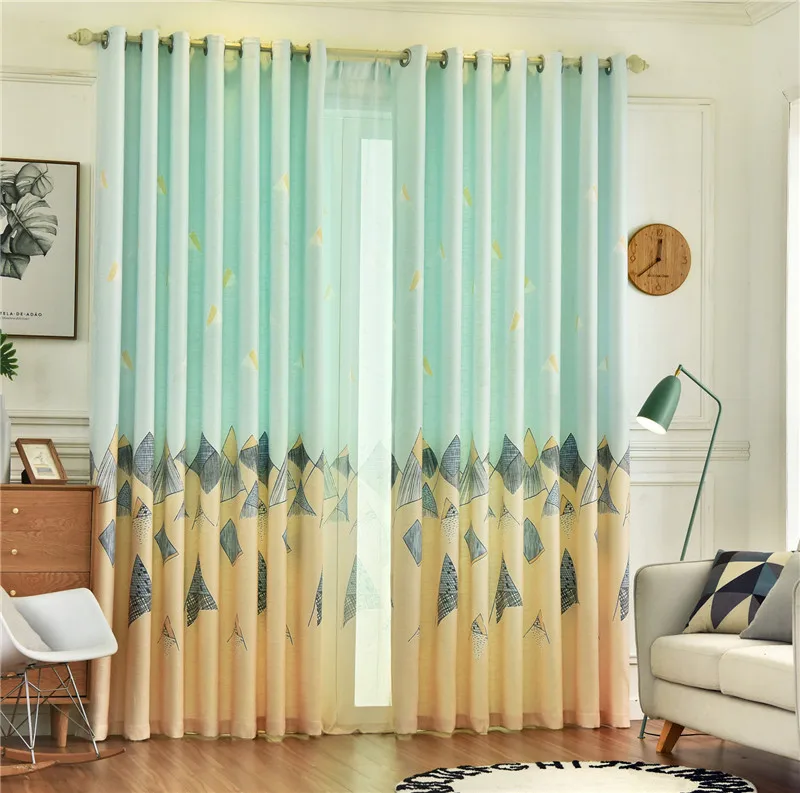 Padded Cotton Linen Bottom Cloth Boys Printed Curtain for Living Room Blue Curtains Gray Fine | Дом и сад