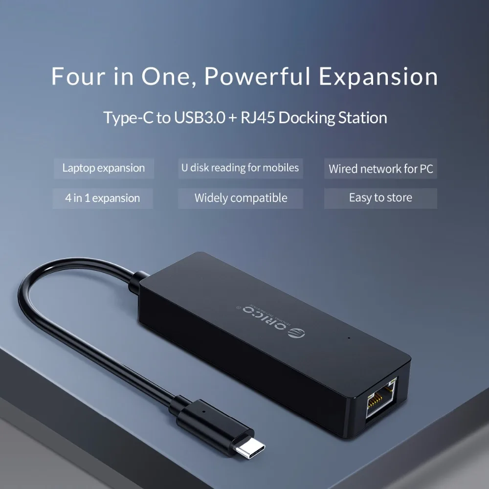 USB Концентратор ORICO 4 в 1 Type-C к RJ45/USB3.0 концентратор Мини Deak адаптер 15 см