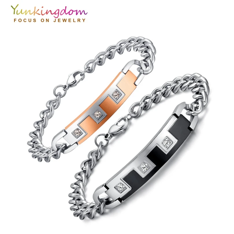 Yunkingdom hot sale stainless steel bracelet couple zircon crystal bracelets &amp bangles titanium jewelry |