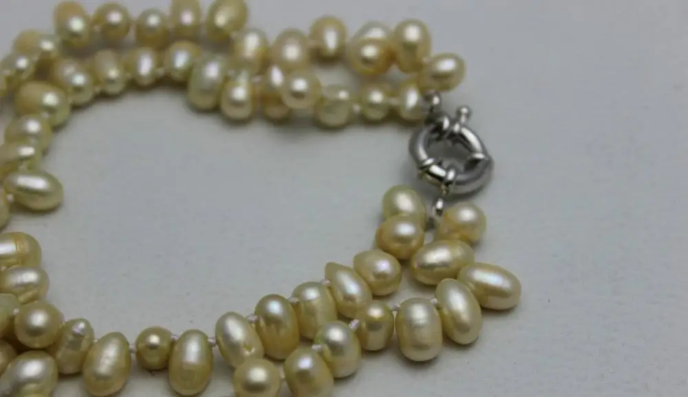 2strands twist Champagne Beaded freshwater pearl bracelet &quotHandmade&quotAlloy 9INCH &gt&gtfree shipping | Украшения и
