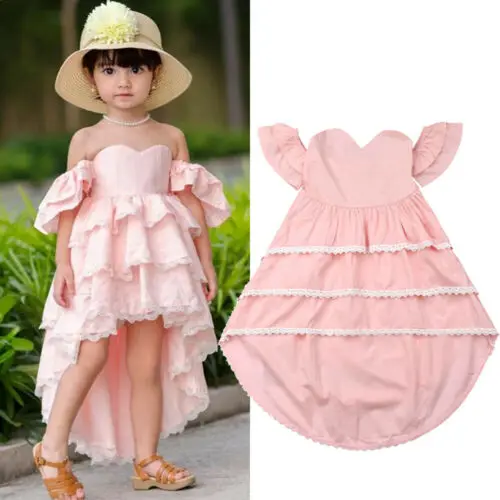 2019 Toddler Pink Beach Dress Kid Baby Girl Summer Sundress Lace Ruffle Princess Party Pageant Children Holiday Dresses | Детская одежда