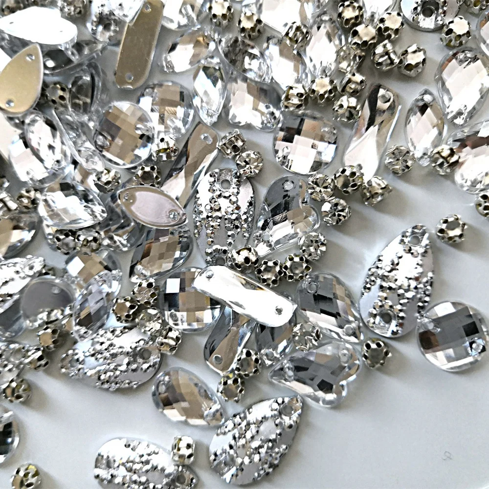 Mix 340 шт покрытые серебром декоративные свадебные плоские камешки кристаллы