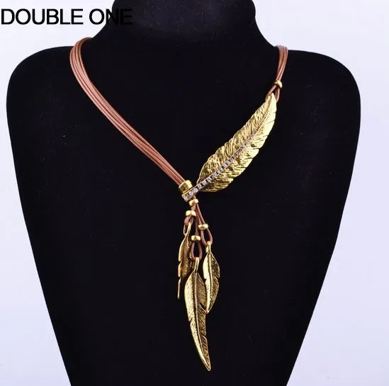 Модная кожаная веревка колье с кисточками и листьями эффектные ювелирные