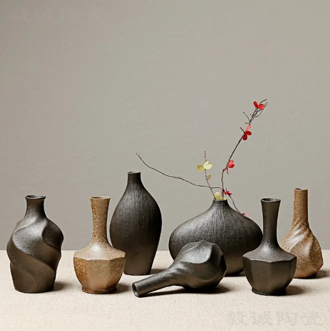 

Ceramic vase coarse pottery Floral Japanese retro creative ornaments modern minimalist small vase