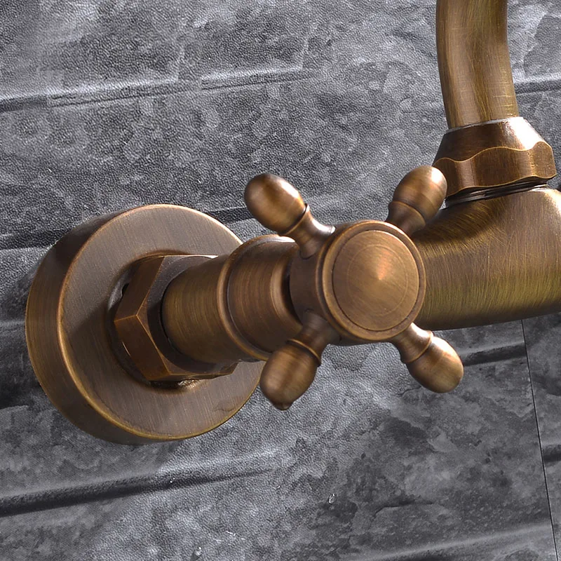 Кран для раковины ванной комнаты античная латунь водопад горячей и холодной воды