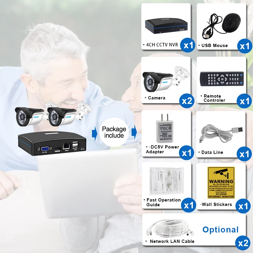 Sm4ch H.265 CCTV NVR с 2 шт 720 P/1080 P камера безопасности системы с дистанционным управлением Поддержка eSATA/TF/USB хранения