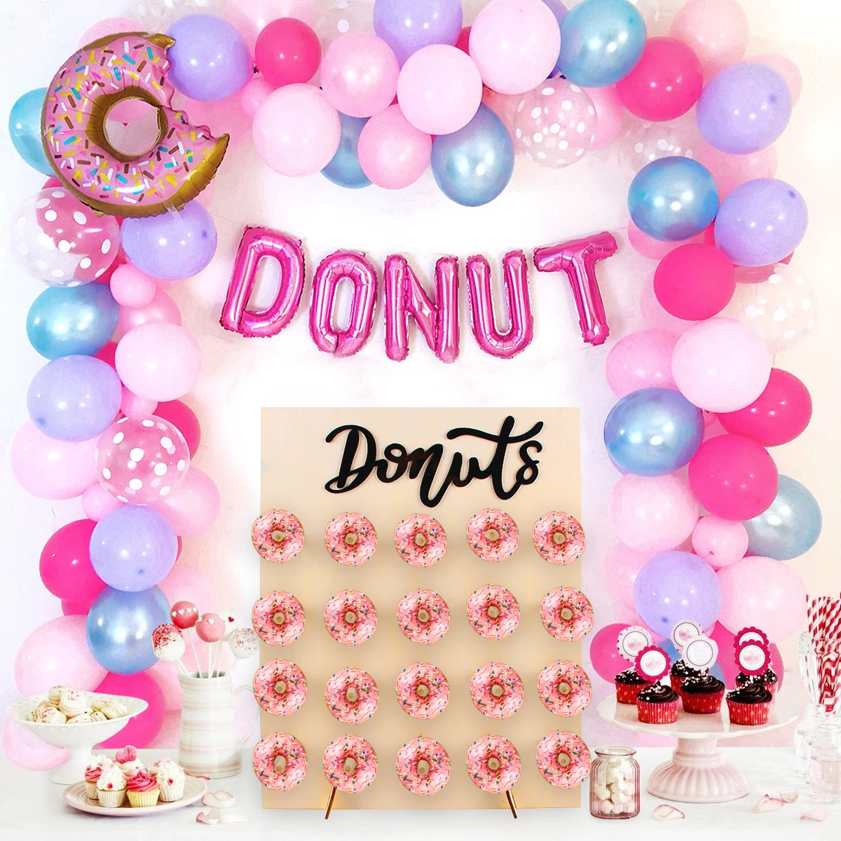 

QIFU Wooden Donuts Stand Wall Holder Wedding Decoration Table Donuts Wall Wedding Support Birthday Table Decoration Accessories