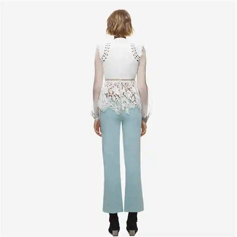 Европейский Осень Зима Автопортрет Винтаж оборками Белый Черный выдалбливают