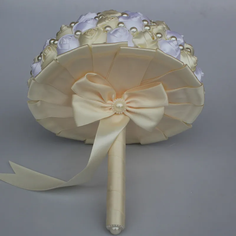 Шелковая лента бант жемчужные бусины Свадебный букет слоновая кость белые