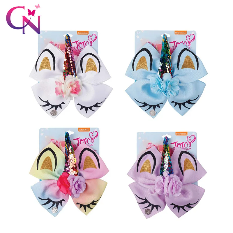 Банты для волос с рогом девочек 6 дюймов блестящие банты единорогом блестками