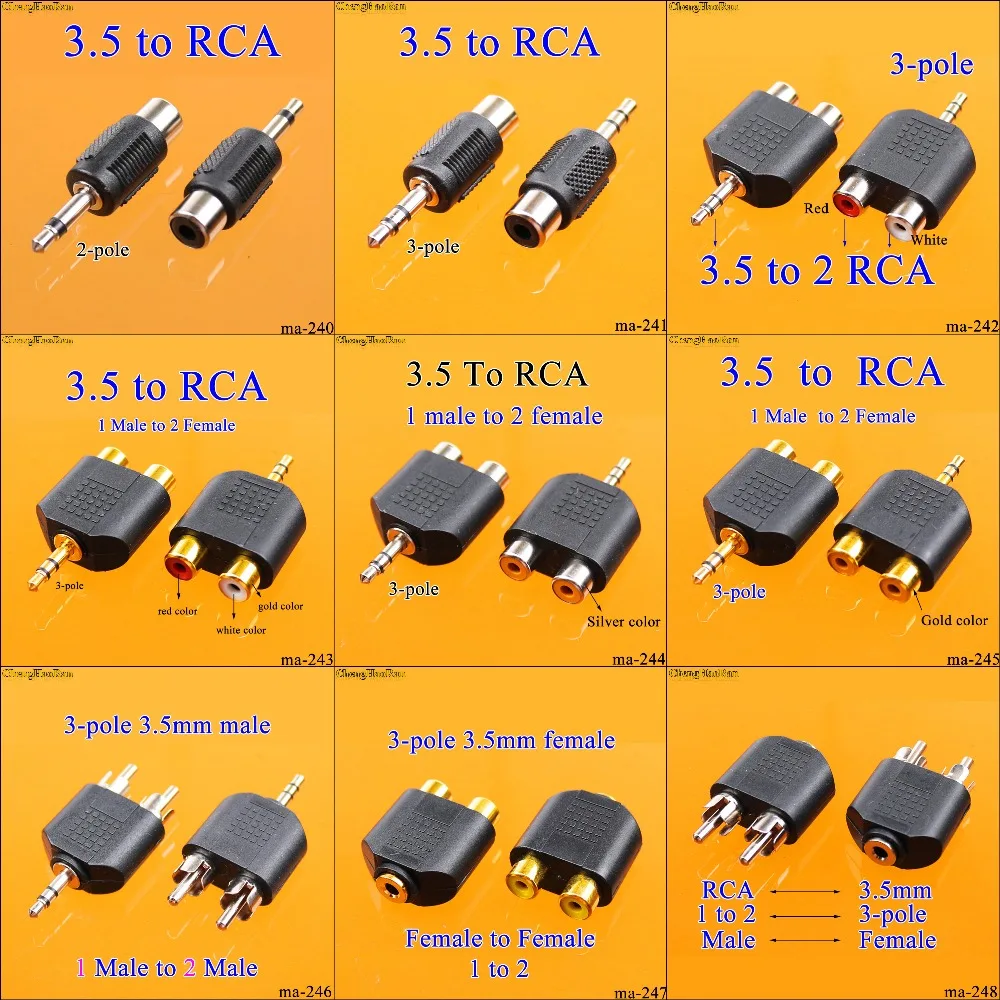 ChengHaoRan 9 типов 3 5 мм штекер к 2 RCA гнездовой аудио адаптер для компьютера динамика - Фото №1