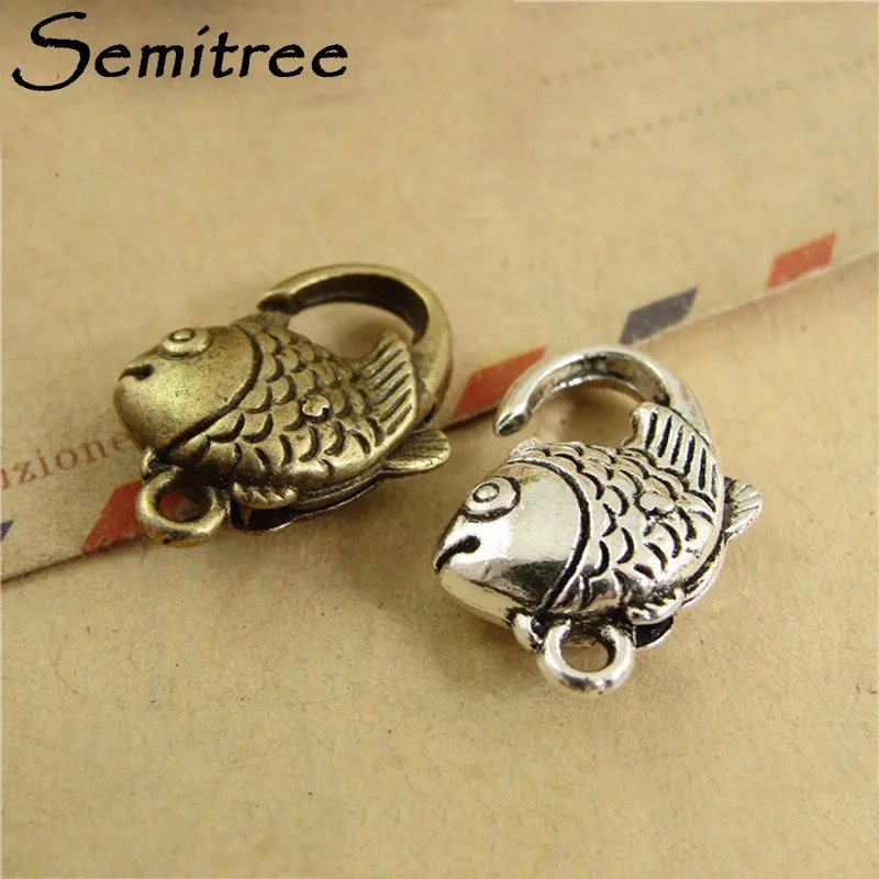 

10Pcs/Lot 20*13mm Vintage Creative Animal Goldfish Charms Lobster Clasp Hooks for Necklace Bracelet Chain DIY Jewelry Findings