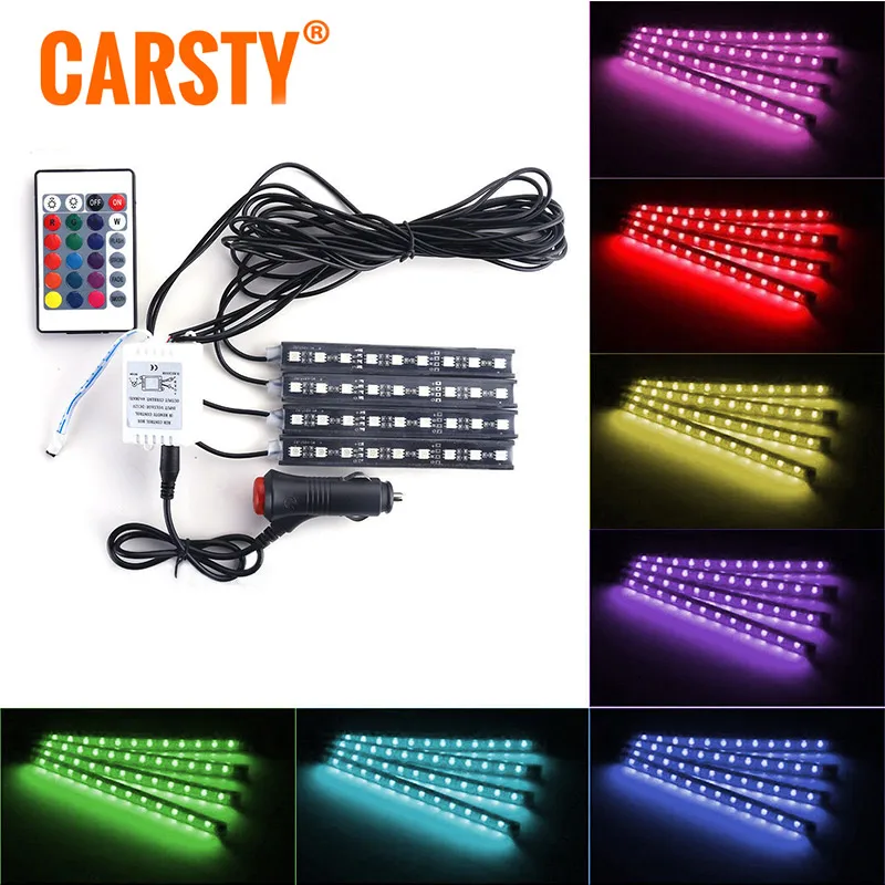 Автомобильные RGB Светодиодные полосы света цвета декоративная Атмосфера лампы