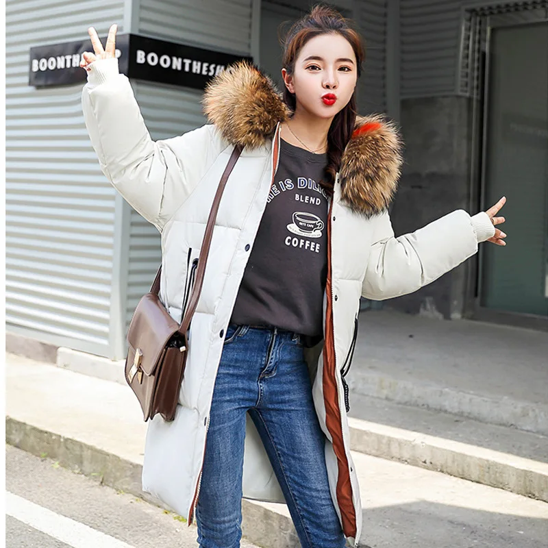 

2019 Winter New Pattern Korean Easy Long Fund Down Jackets Woman Hair Lead Even Hat Bread Serve Frivolous Clothes Loose Coat