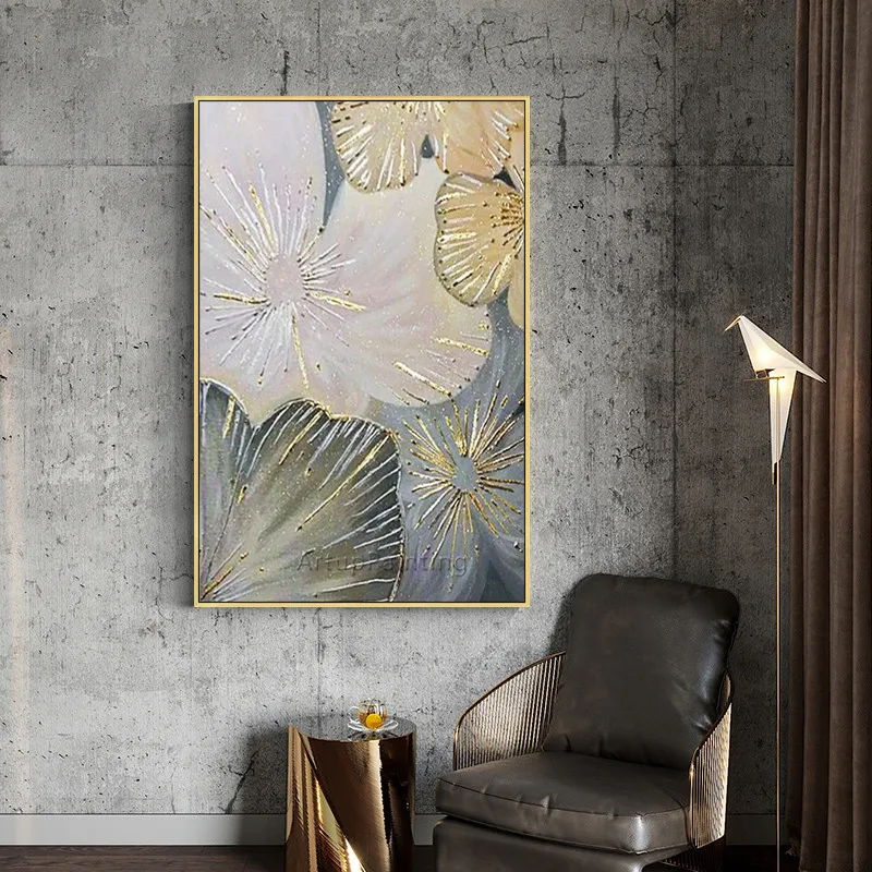 Абстрактный золотой цветок холст картина маслом расписанные вручную картинки
