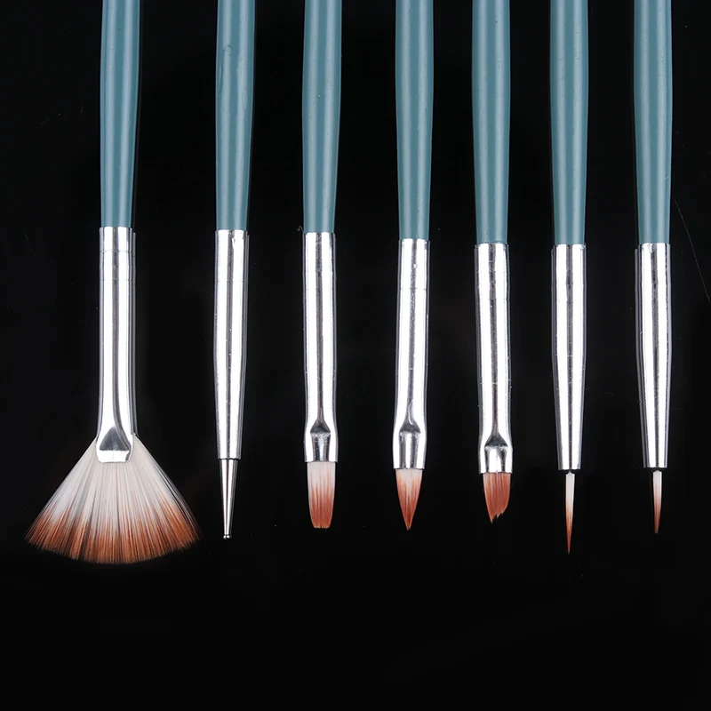 7 шт. набор кистей для рисования ногтей зеленой деревянной ручкой веерообразная