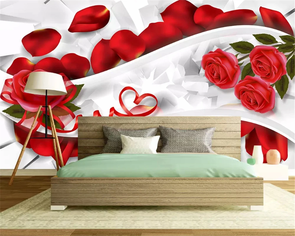 

beibehang Custom size environmentally friendly wallpaper romantic rose petals 3D living room bedroom TV background papier peint