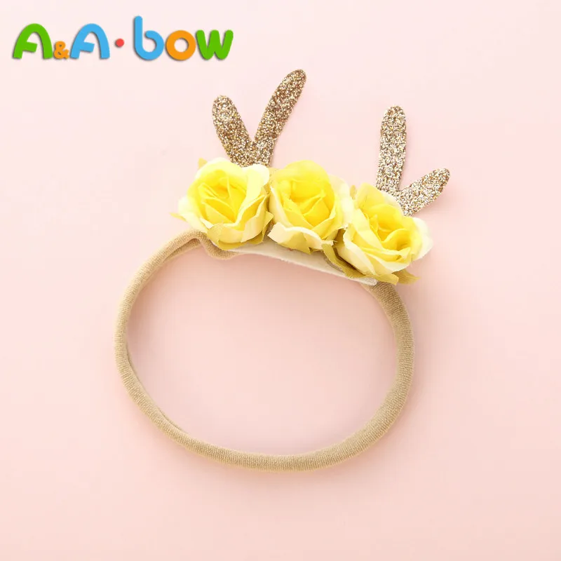 6pcs/lot Deer Antler Flower Headbands Nylon Headband Christmas Hair Band For baby Girls Cute Soft Elestic Accessories | Мать и ребенок