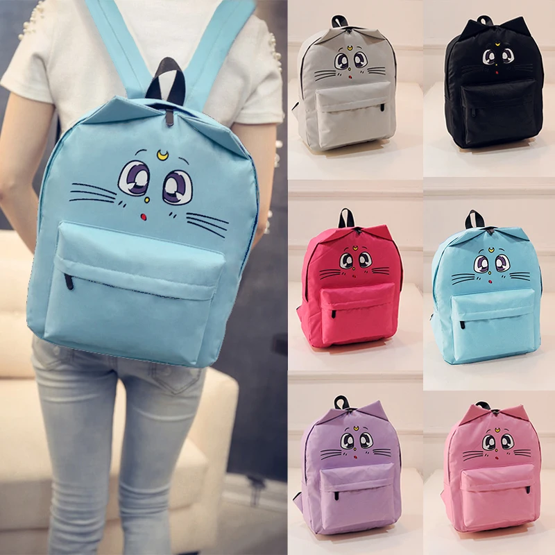 Женские парусиновые рюкзаки с принтом кошачьих глаз школьные сумки для девочек