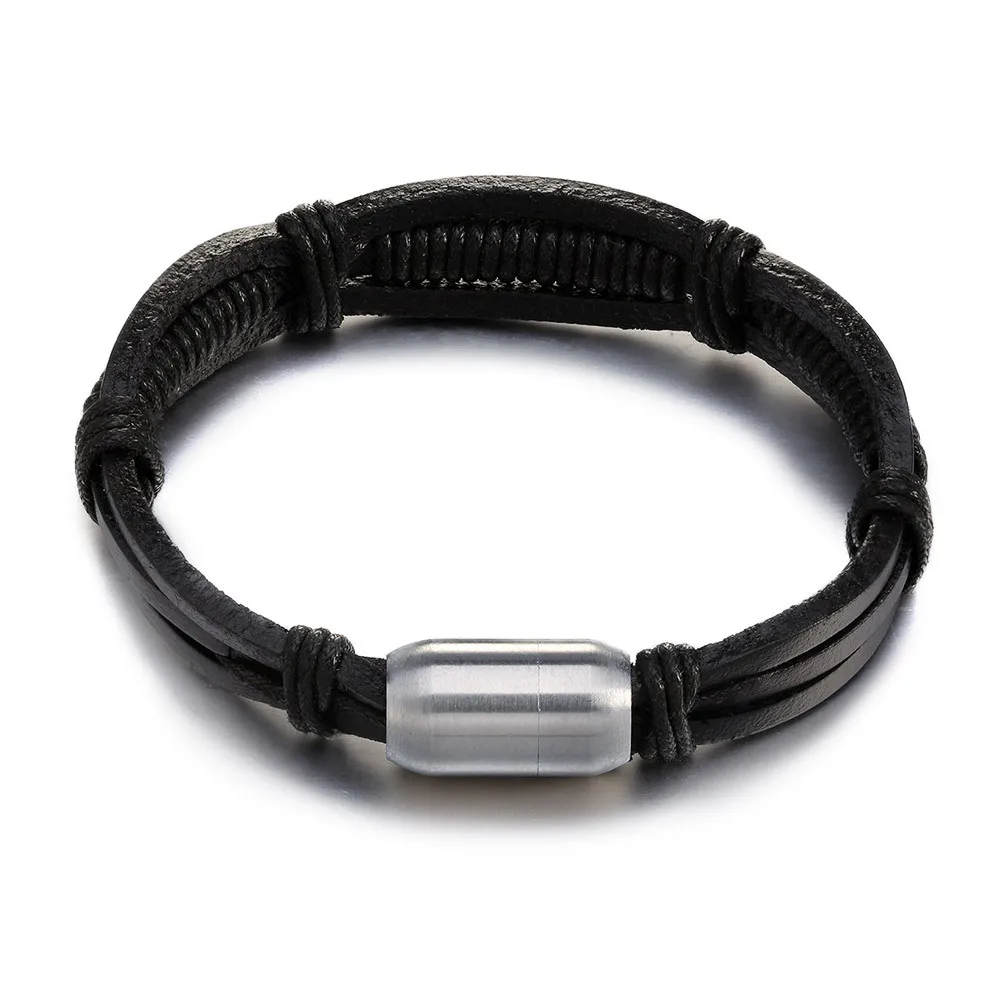 Fashion jewelry Bracelets &amp Bangles Leather simple domineering hand-woven leather men's bracelet stainless steel magnetic buckle |