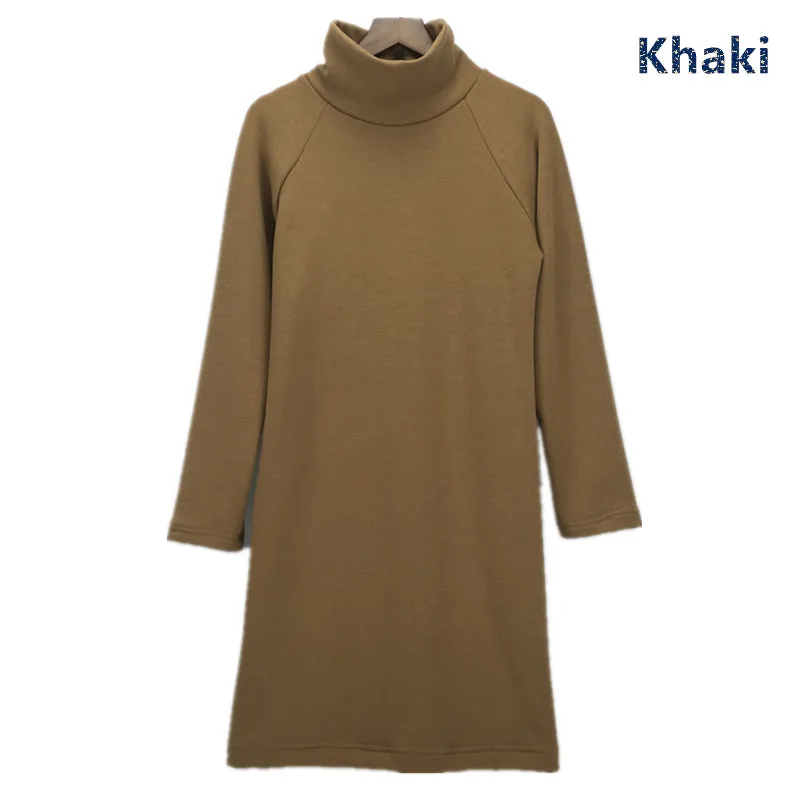 2020 зимнее женское платье с высоким воротом Осеннее утепленное длинным рукавом