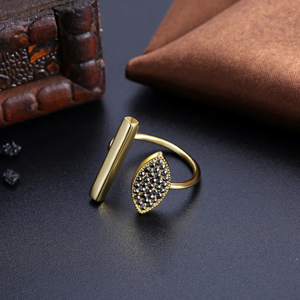 Экзотический Кристалл от Swarovski открытие кольцо черный австрийский страз для женщин 925 серебро золотистое кольцо ювелирные изделия на подарок