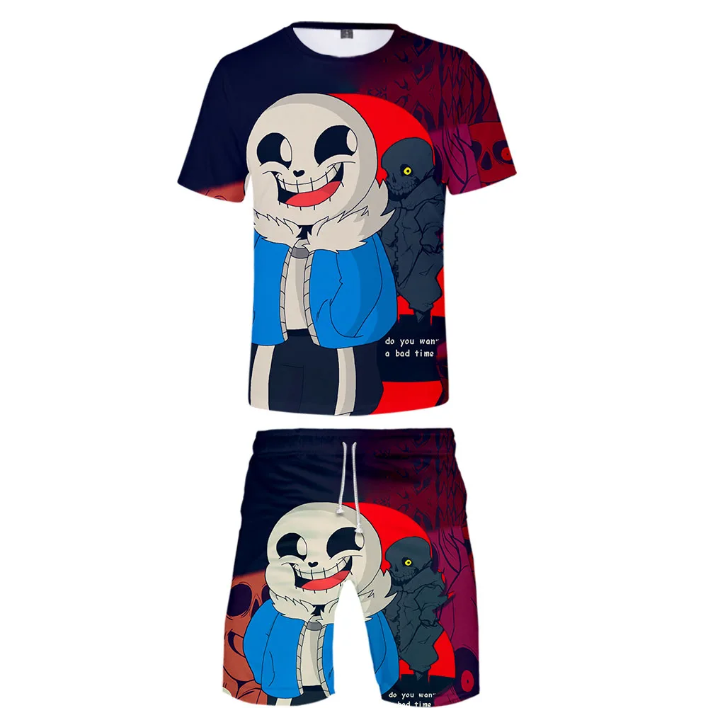 

2019 Summer T-Shirts + Shorts Men Cartoon Undertale Sans Pattern 3D Printing Children's Sets T Shirt Short Kids Clothing Sets