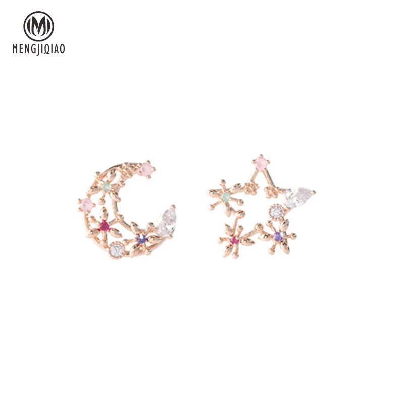 MENGQIAO 2019 New Korean Japan Ear Accessories Rhinestone Personality Moon Star Stud Earrings For Women Small Boucle D'oreille |