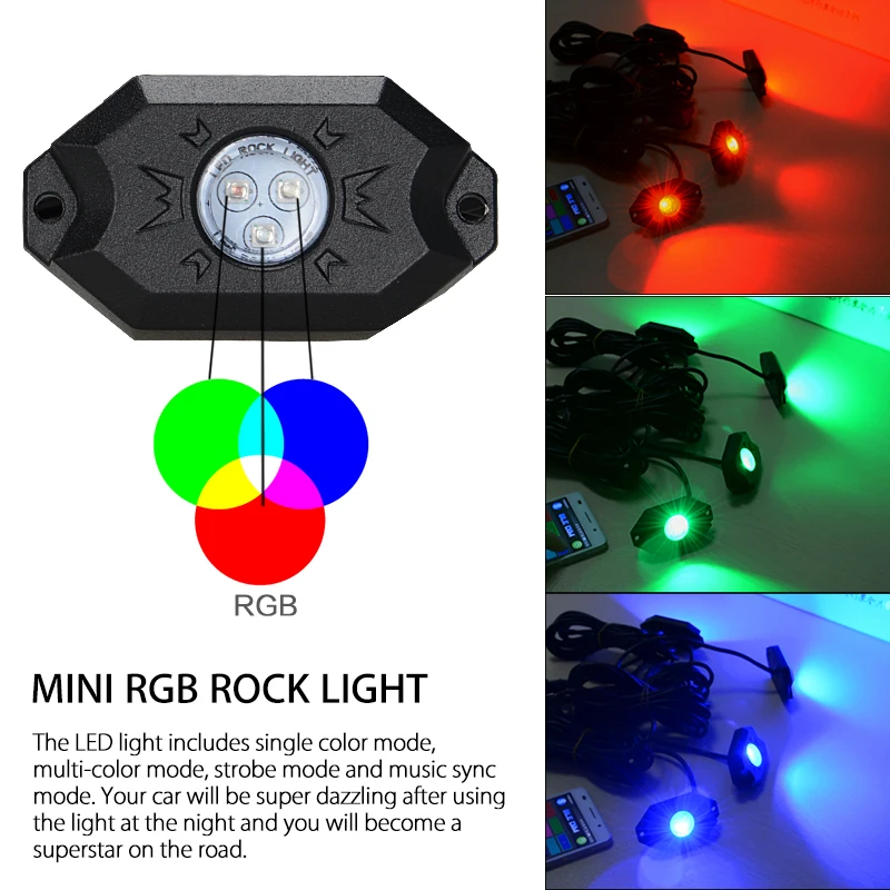 4 шт. набор RGB LED Rock Light с кри ЧИПАМИ автомобиля Led Bluetooth для джипа внедорожника ATV SUV