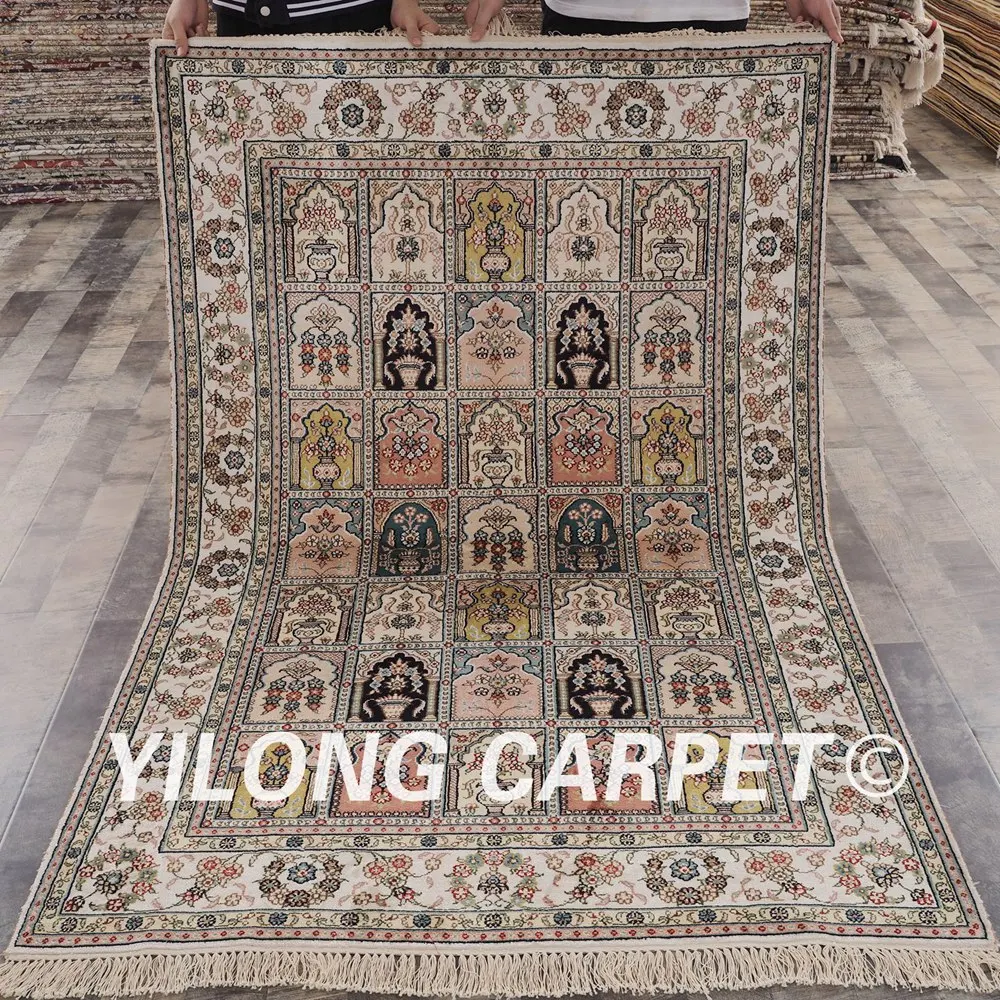 

YILONG 4'x6' Turkish carpet handmade living room four seasons vantage fine oriental silk rugs (YHW306AB4x6)