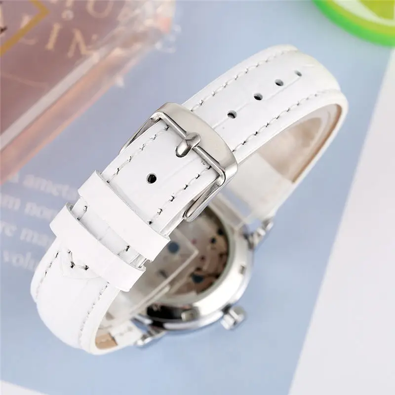 

Mechanical Watch Women Flower Rhinestone Automatic Watches Hollow Out Dial Multiple Color Leather Strap montre automatique femme