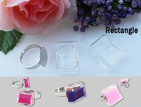 Rectangle 17x24MM 4 шт DIY жидкое кольцо-бутылка(12 стилей avaialbe), стеклянные Пузырьковые жидкие кольца, стеклянный глобус Пузырьковые кольца - Цвет основного камня: Rectangle 17x24MM