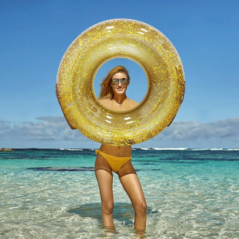 

110 см гигантское надувное кольцо для плавания с разноцветными блестками внутри для взрослых 2019 Новейшая летняя женская поплавок для бассей...