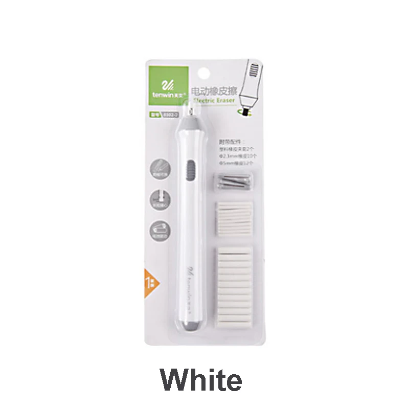 White Set Tenwin электрические ластики автоматический хайлайтер профессиональные канцелярские ластики набросок рисунок резинки для художника студента - Цвет: White Set