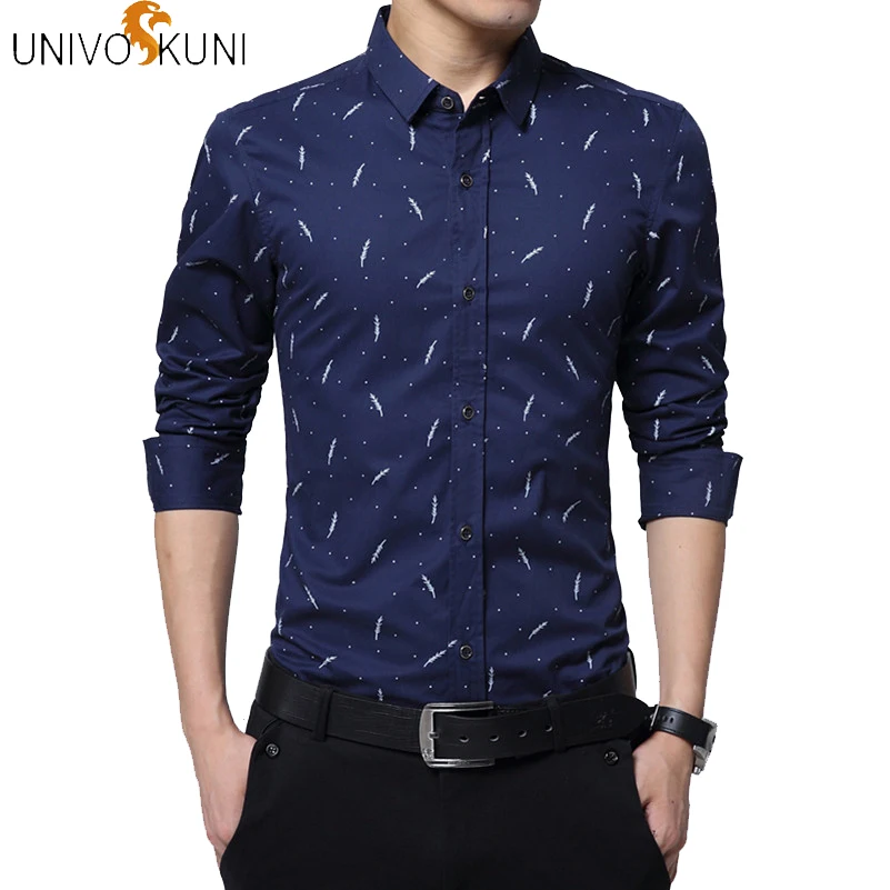 

UNIVOS KUNI Spring Collection Floral Shirt Men Printed Long Sleeve Classic Dress Shirts Slim Fit Fashion Mens Shirt Q5160